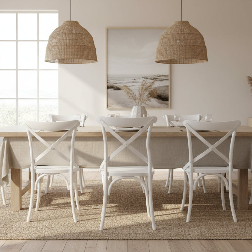 Cross Back Dining Chair - White - Timber Seat