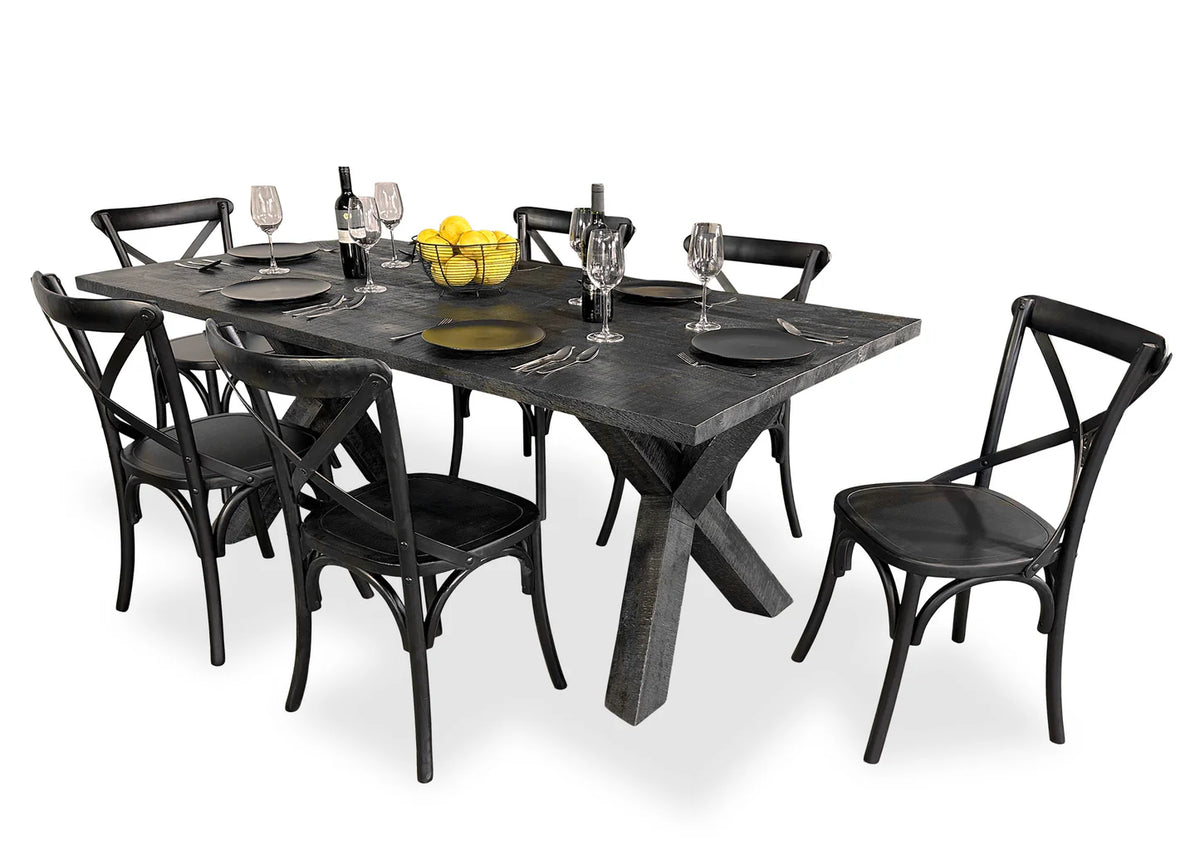 Cross Back Dining Chair - Black - Timber Seat