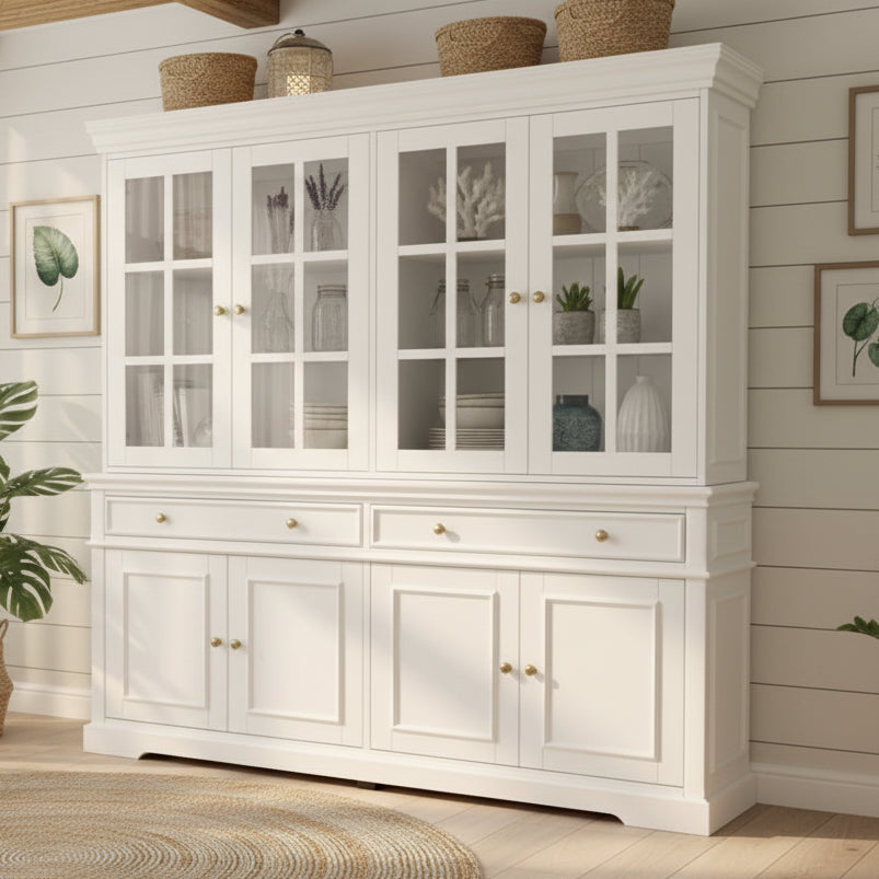 Westport White 4dr Glass Buffet + Hutch