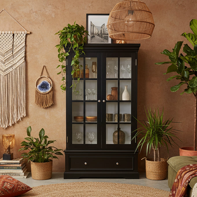 Blacksmith Display Cabinet Black with white interior