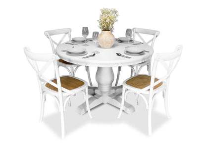 Cross Back Dining Chair - White - Rattan Seat