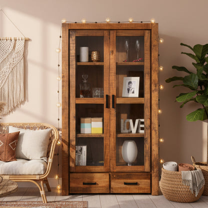 Loft Solid Pine Display Cabinet - Large