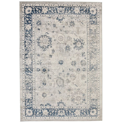Lupin Navy and White Traditional Distressed Rug