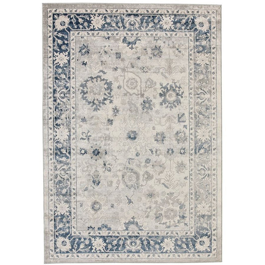 Lupin Navy and White Traditional Distressed Rug