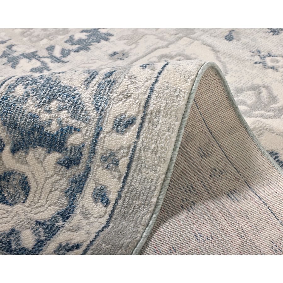 Lupin Navy and White Traditional Distressed Rug