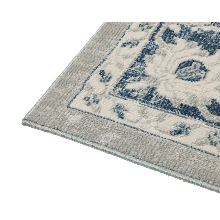 Lupin Navy and White Traditional Distressed Rug