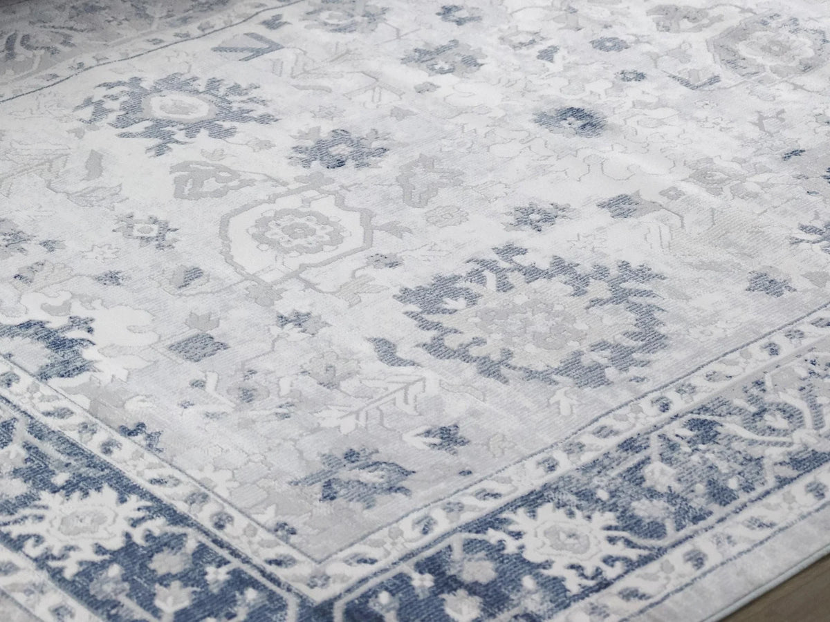 Lupin Navy and White Traditional Distressed Rug