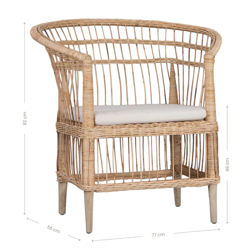 Handcrafted Songa natural rattan and wood Armchair