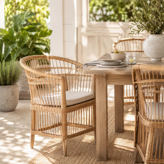 Handcrafted Songa natural rattan and wood Armchair