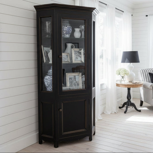 Laura Ashley Display Corner Cabinet with Light - Antique Black