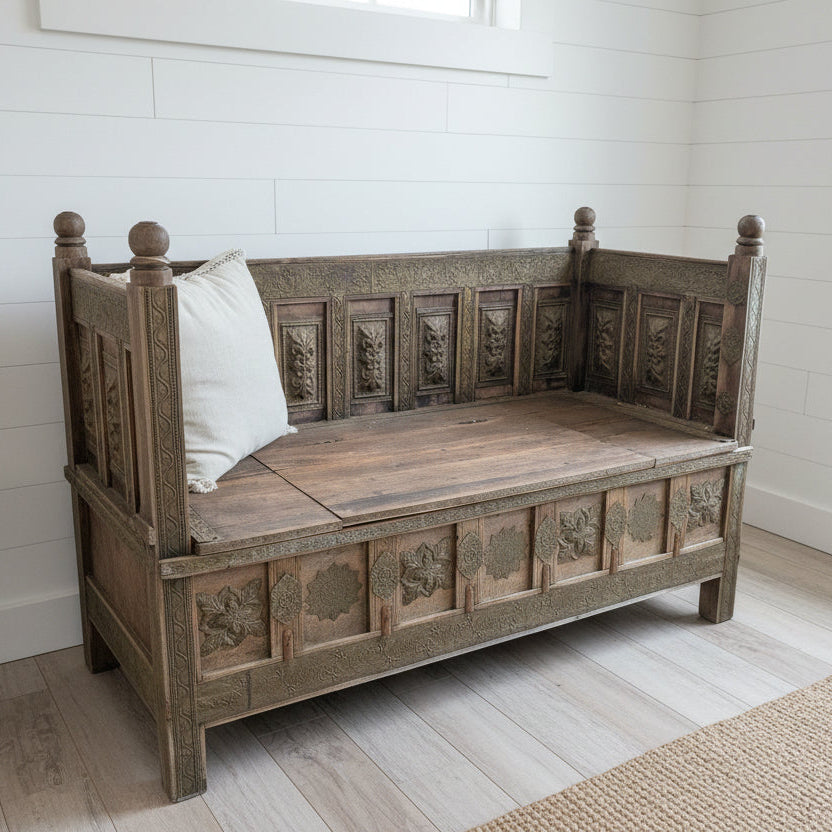 Antique Indian Love Seat with metal detail