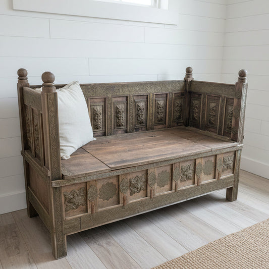 Antique Indian Love Seat with metal detail