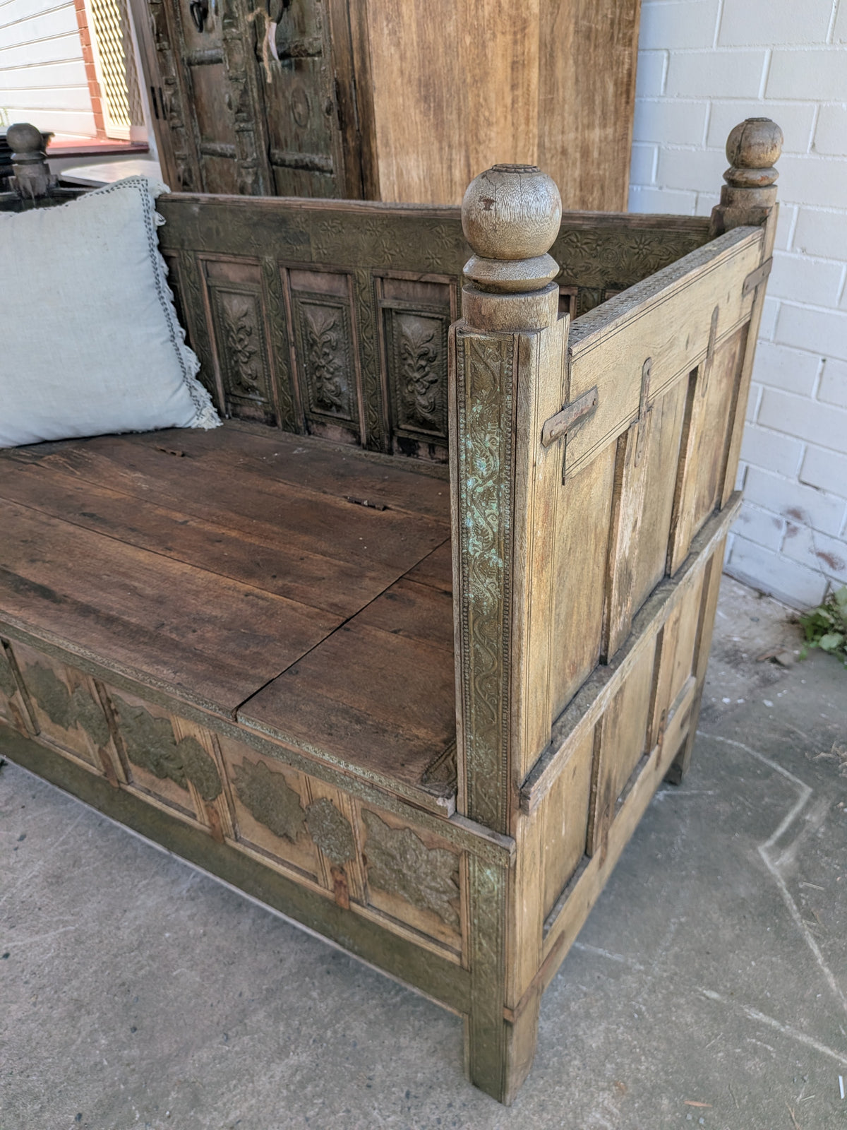 Antique Indian Love Seat with metal detail