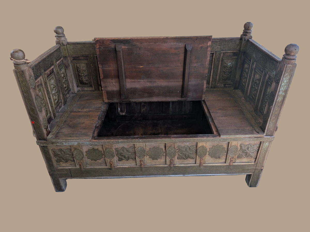 Antique Indian Love Seat with metal detail