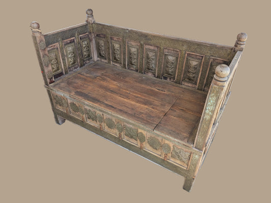 Antique Indian Love Seat with metal detail