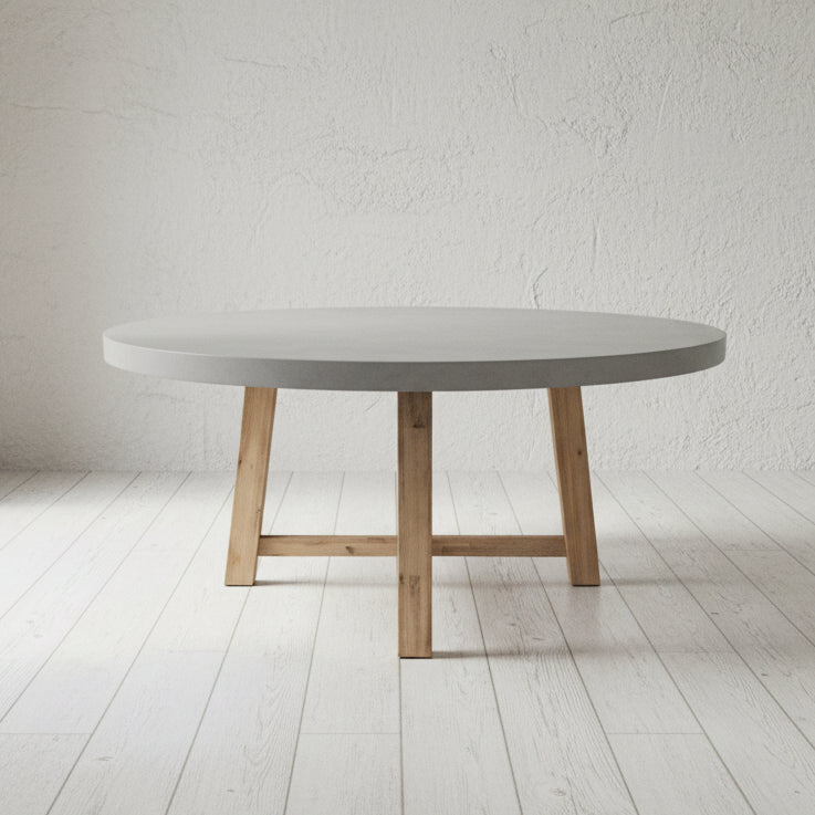 Casi Concrete 1500 round Dining Table with Acacia Base