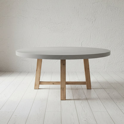 Casi Concrete 1500 round Dining Table with Acacia Base