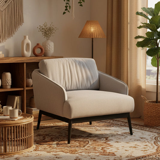 Soli Armchair in Grey Velvet with Timber Base