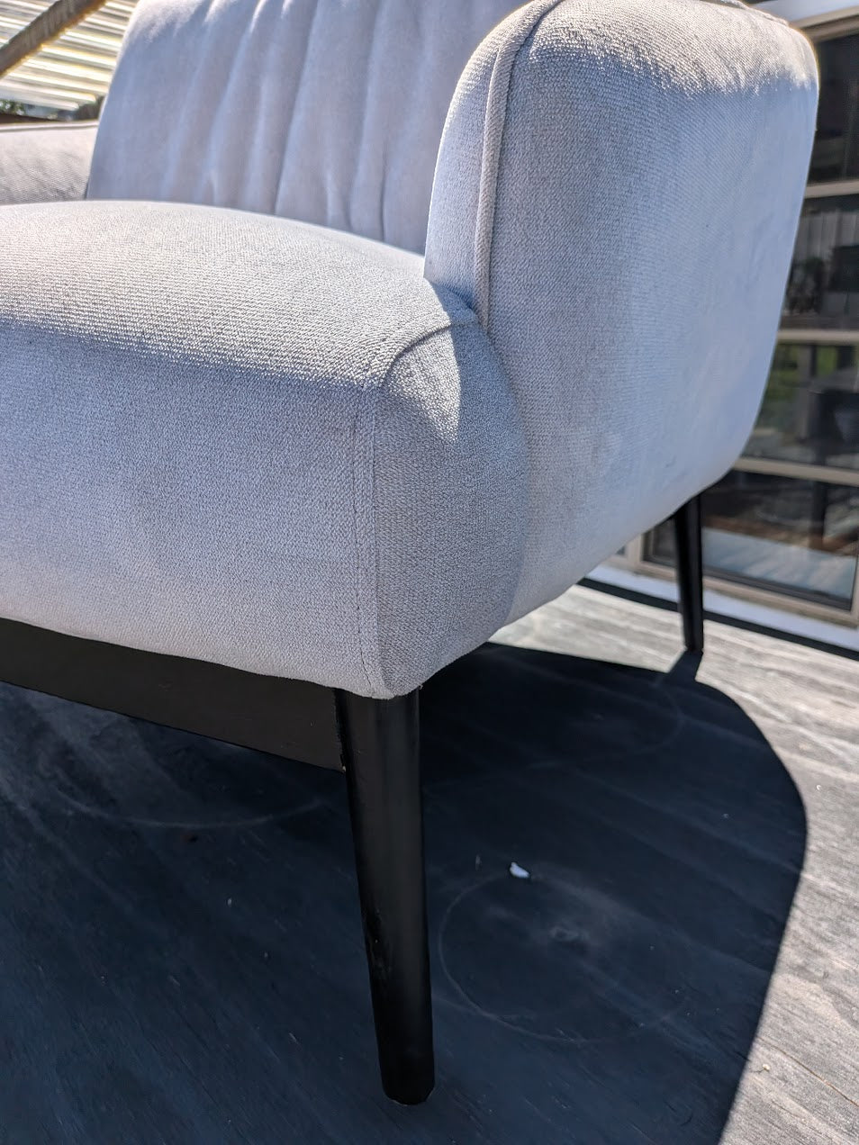 Soli Armchair in Grey Velvet with Timber Base
