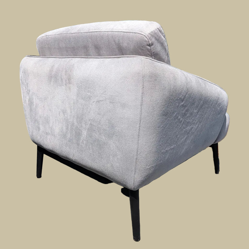 Soli Armchair in Grey Velvet with Timber Base