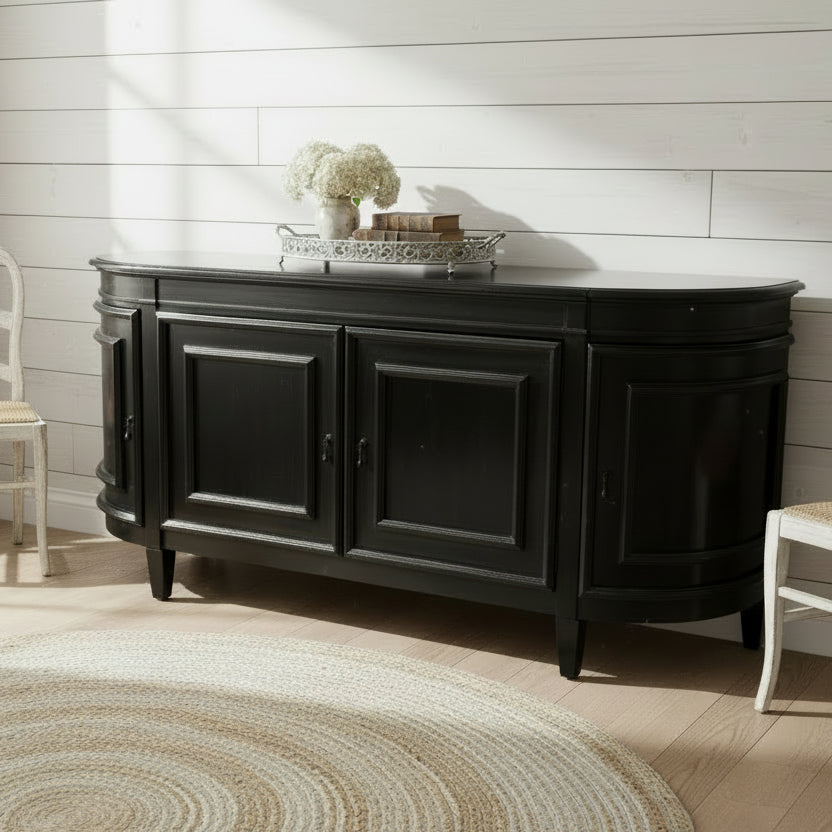 Classic Francia Curved Sideboard - Black 212cm