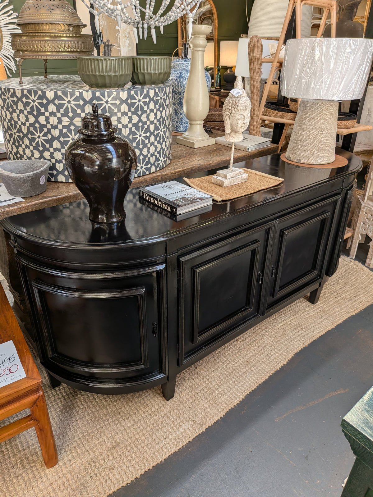 Classic Francia Curved Sideboard - Black 212cm