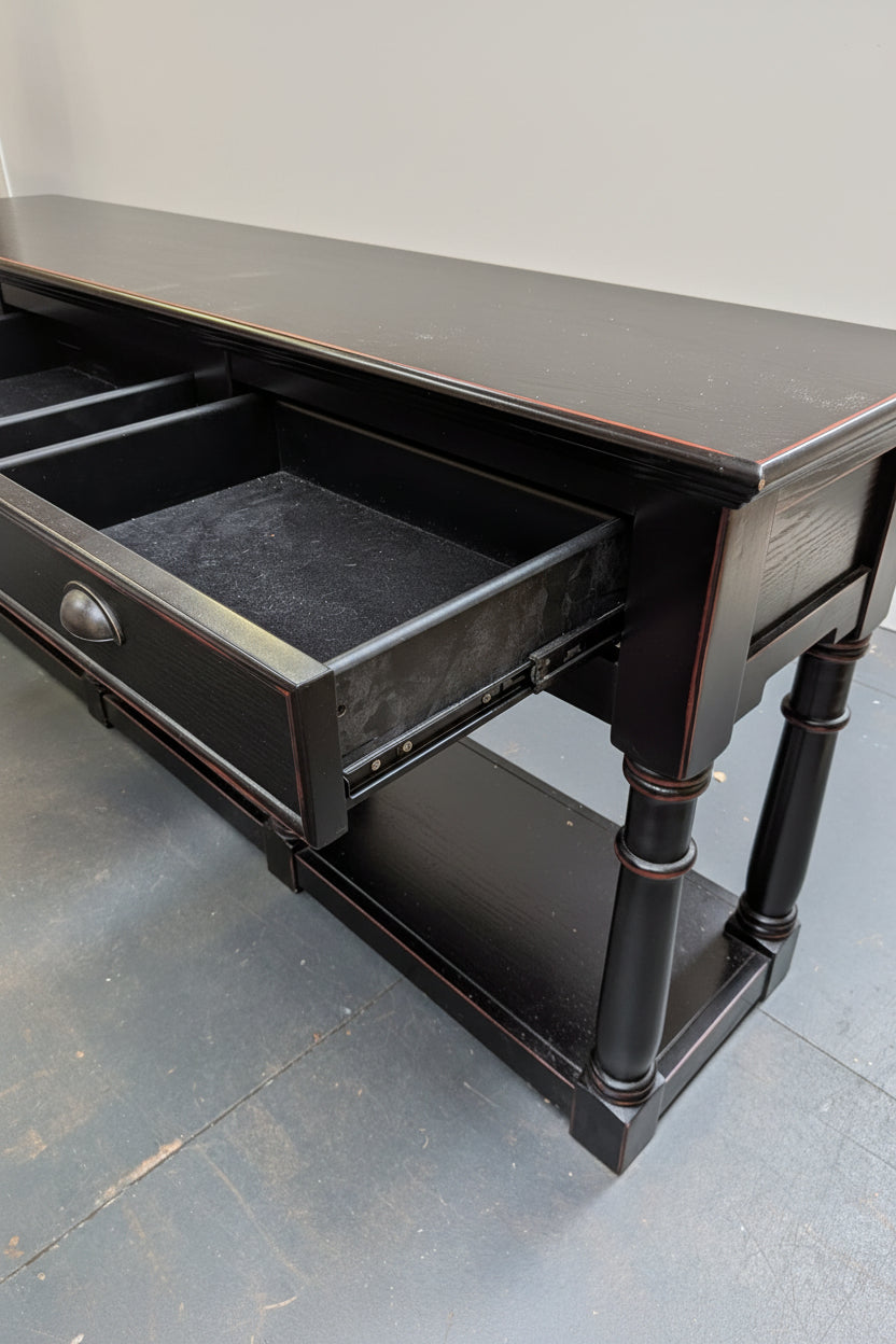 Newbridge 3drw Black Sideboard with open shelf