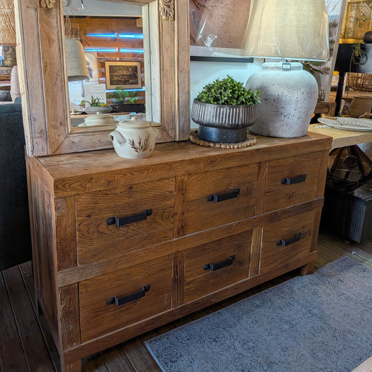 Rustic Oak 6 Drawer Sideboard 1490w x 860h x 510d