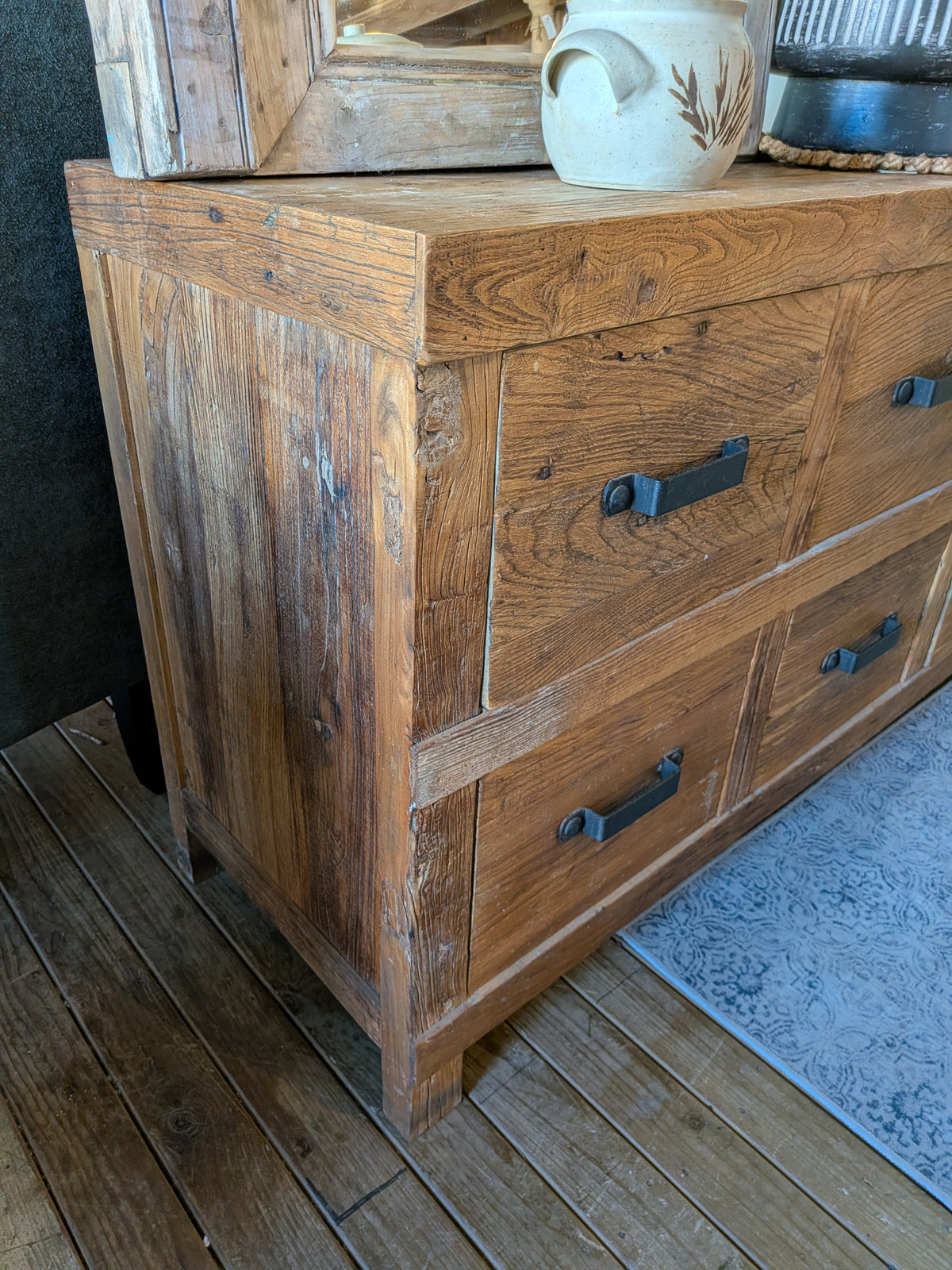 Rustic Oak 6 Drawer Sideboard 1490w x 860h x 510d