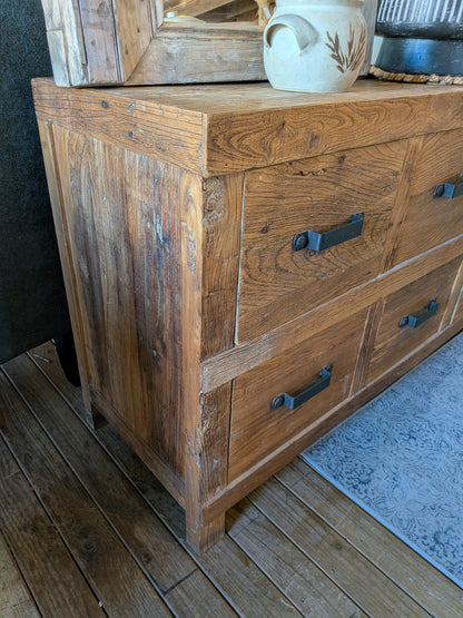 Rustic Oak 6 Drawer Sideboard 1490w x 860h x 510d