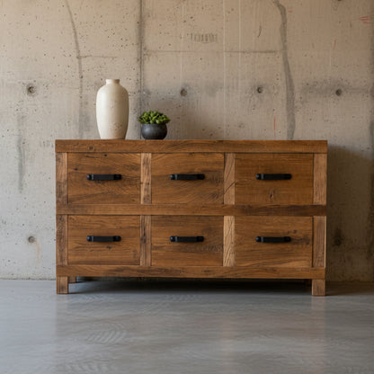 Rustic Oak 6 Drawer Sideboard 1490w x 860h x 510d
