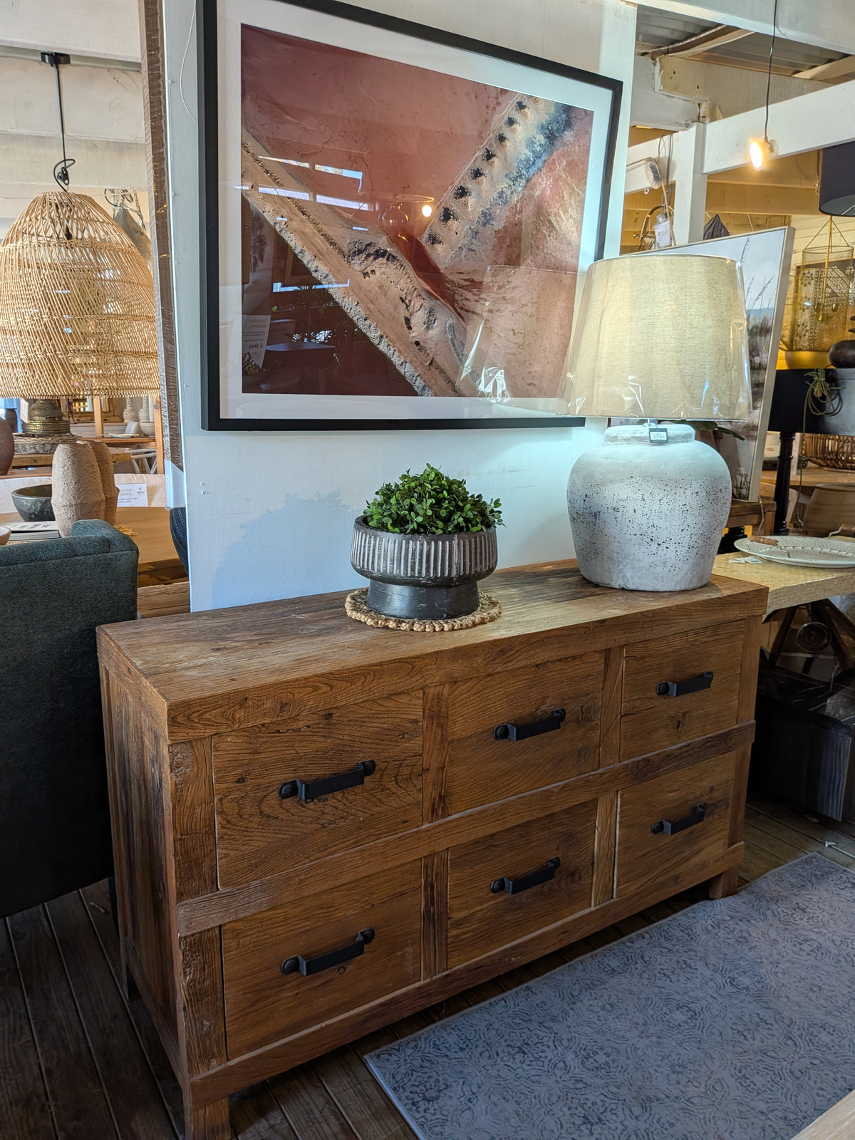 Rustic Oak 6 Drawer Sideboard 1490w x 860h x 510d