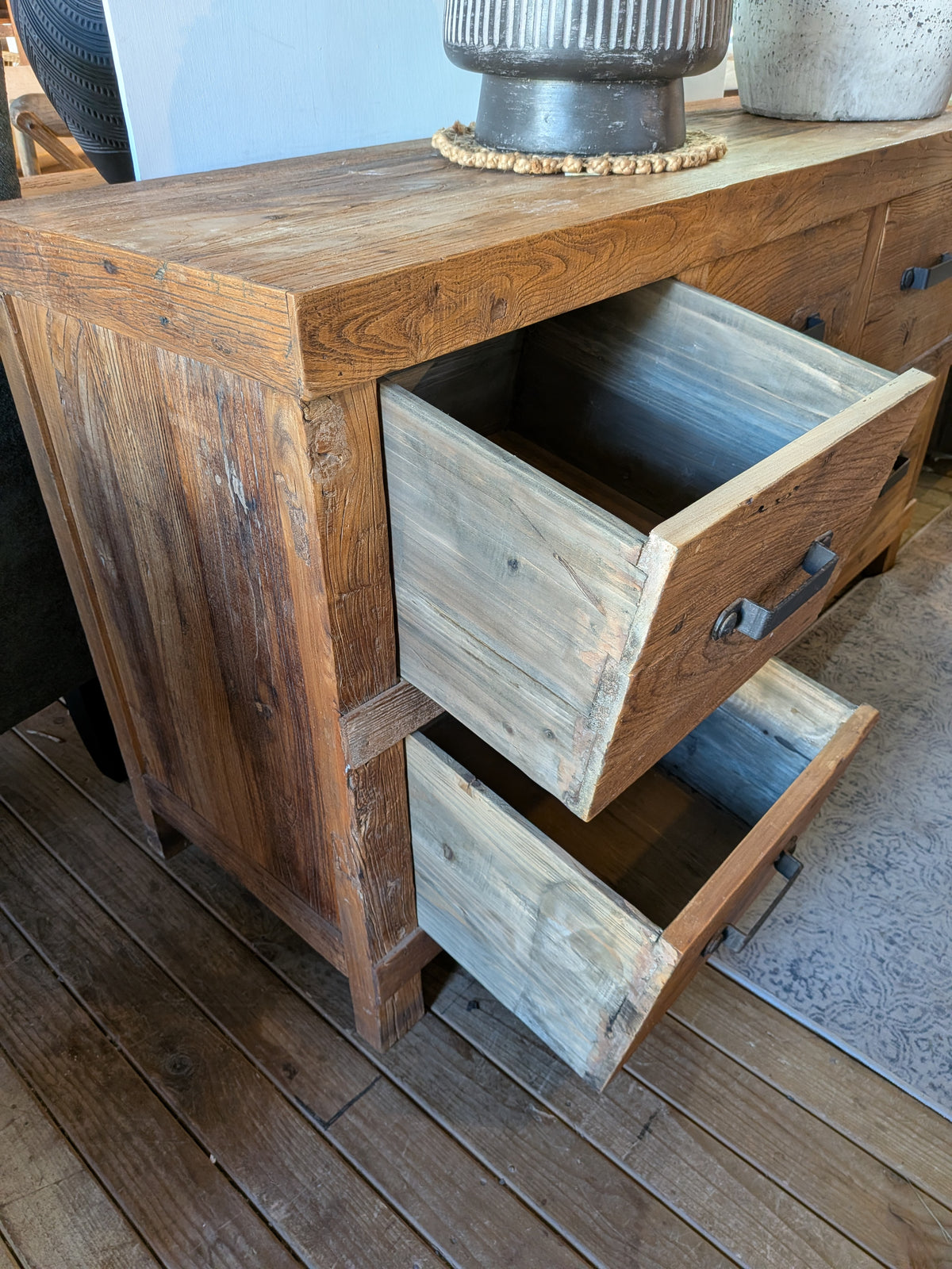 Rustic Oak 6 Drawer Sideboard 1490w x 860h x 510d