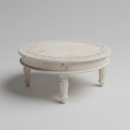 Rustic Whitewashed Charpai Wooden Round Coffee Table