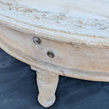 Rustic Whitewashed Charpai Wooden Round Coffee Table