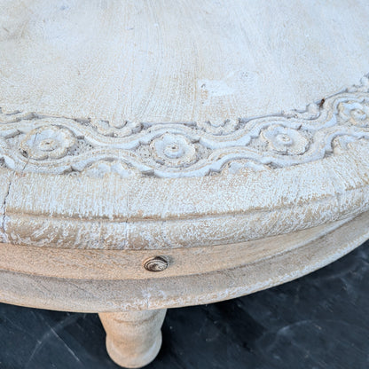 Rustic Whitewashed Charpai Wooden Round Coffee Table
