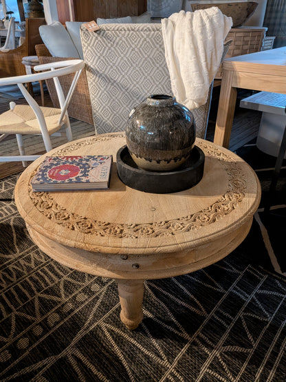 Rustic Whitewashed Charpai Wooden Round Coffee Table