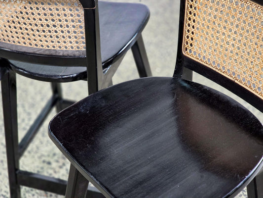 Black Timber and Rattan Modern Bar Stool