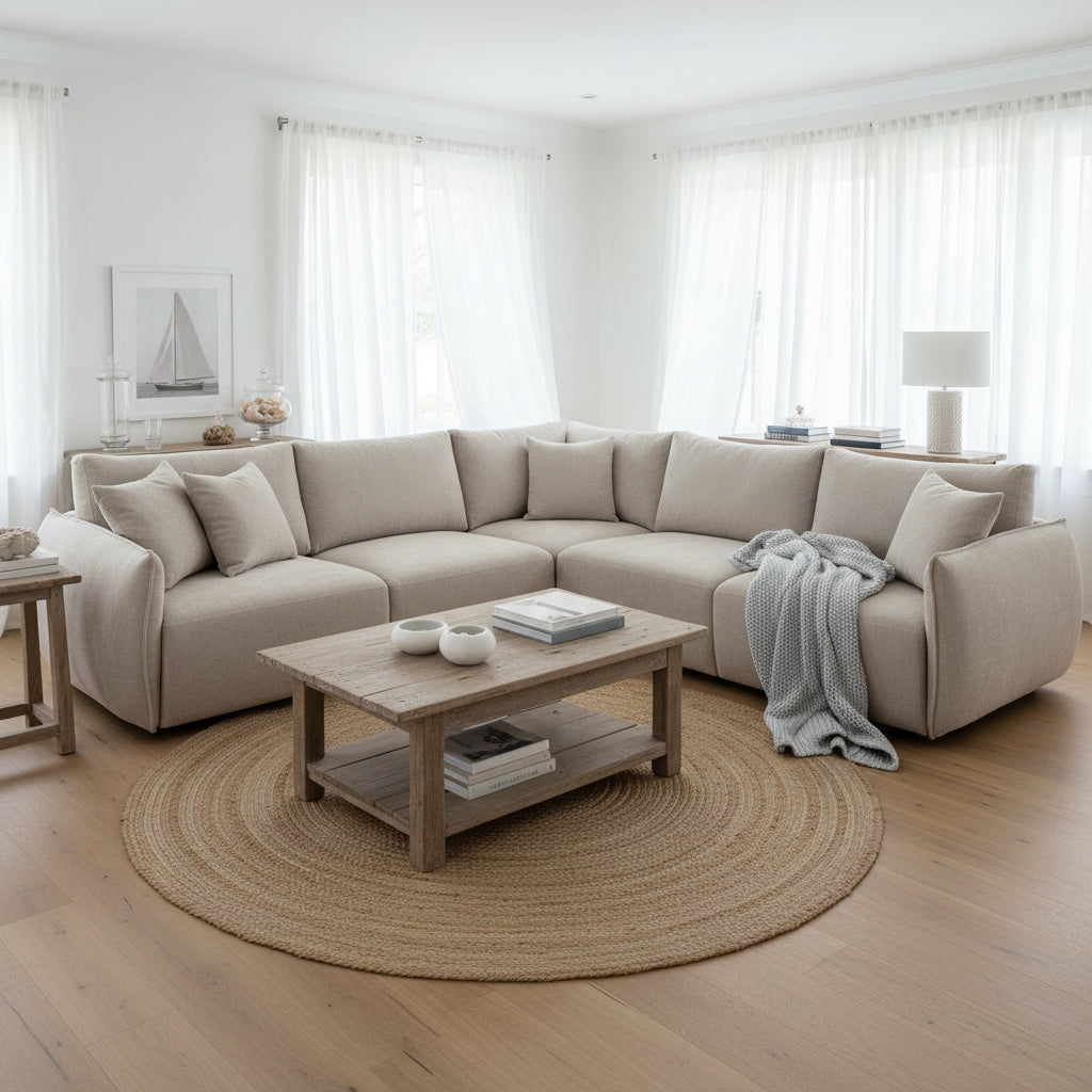 Sorrento 5pr Corner Modular in Waffle Plush Fabric
