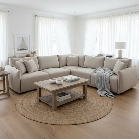 Sorrento 5pr Corner Modular in Waffle Plush Fabric