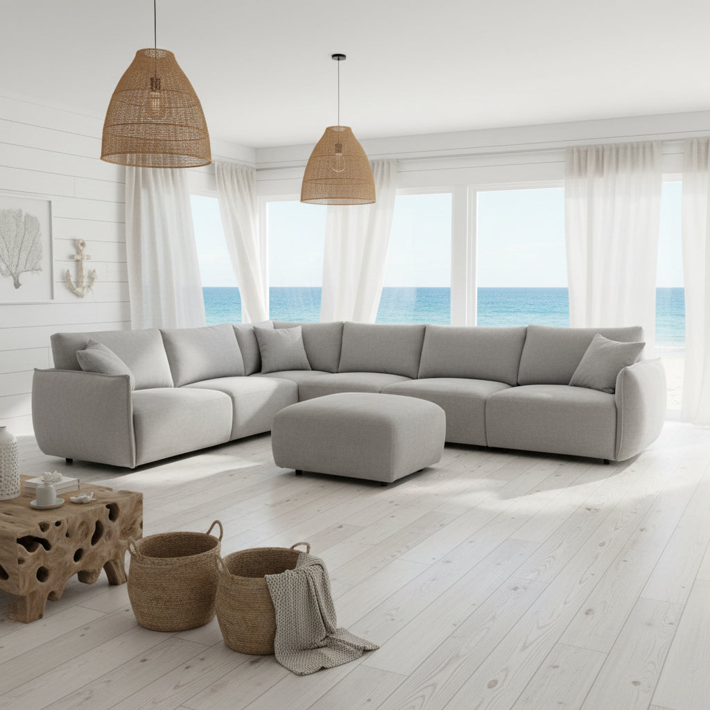 Sorrento 7pc Corner Modular including ottoman in Plush Chenile