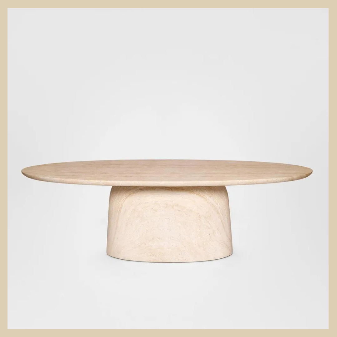 Ovalia Indoor/Outdoor Dining Table Ivory Travertine Look