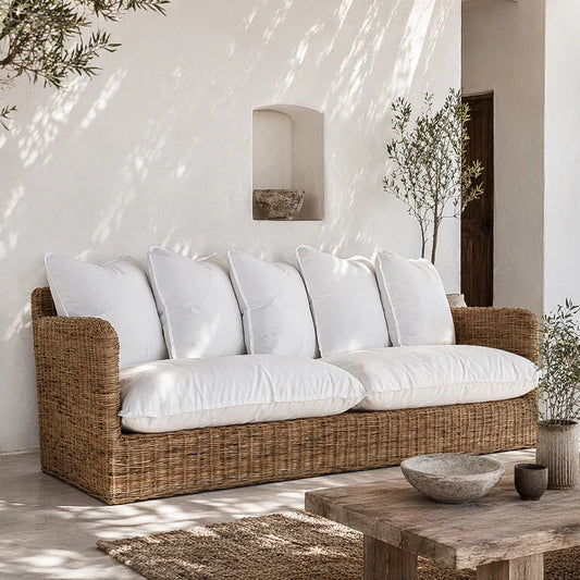 Nari Rattan 3 Seat Sofa with outdoor fabric