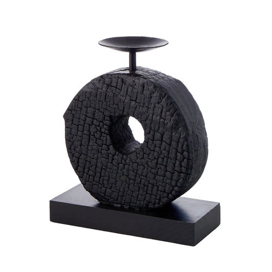 Grand Designs Charred Wood Single Ring Candle Holder Black