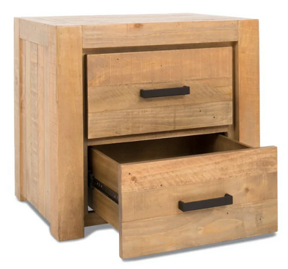 Ballina 2 drw Solid Timber Bedside Table with Rough Sawn Finish