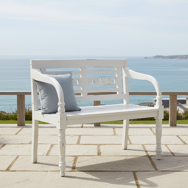 H + Y White Timber Garden Bench