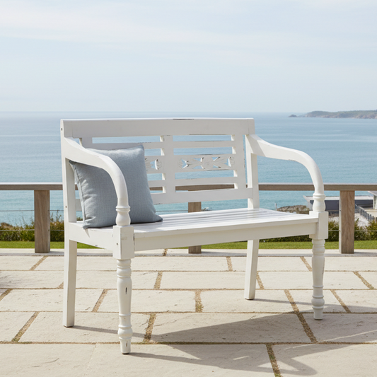 H + Y White Timber Garden Bench