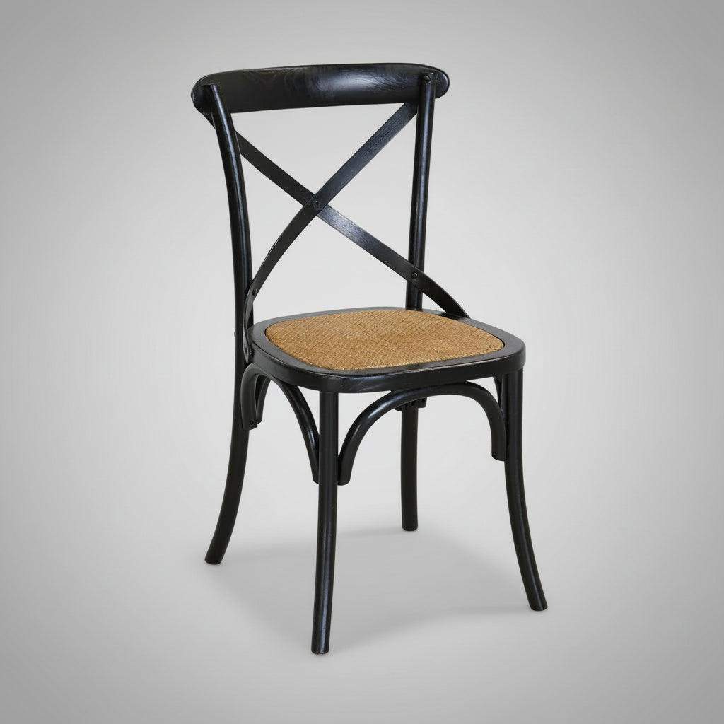 Cross Back Dining Chair - Black - Rattan Seat