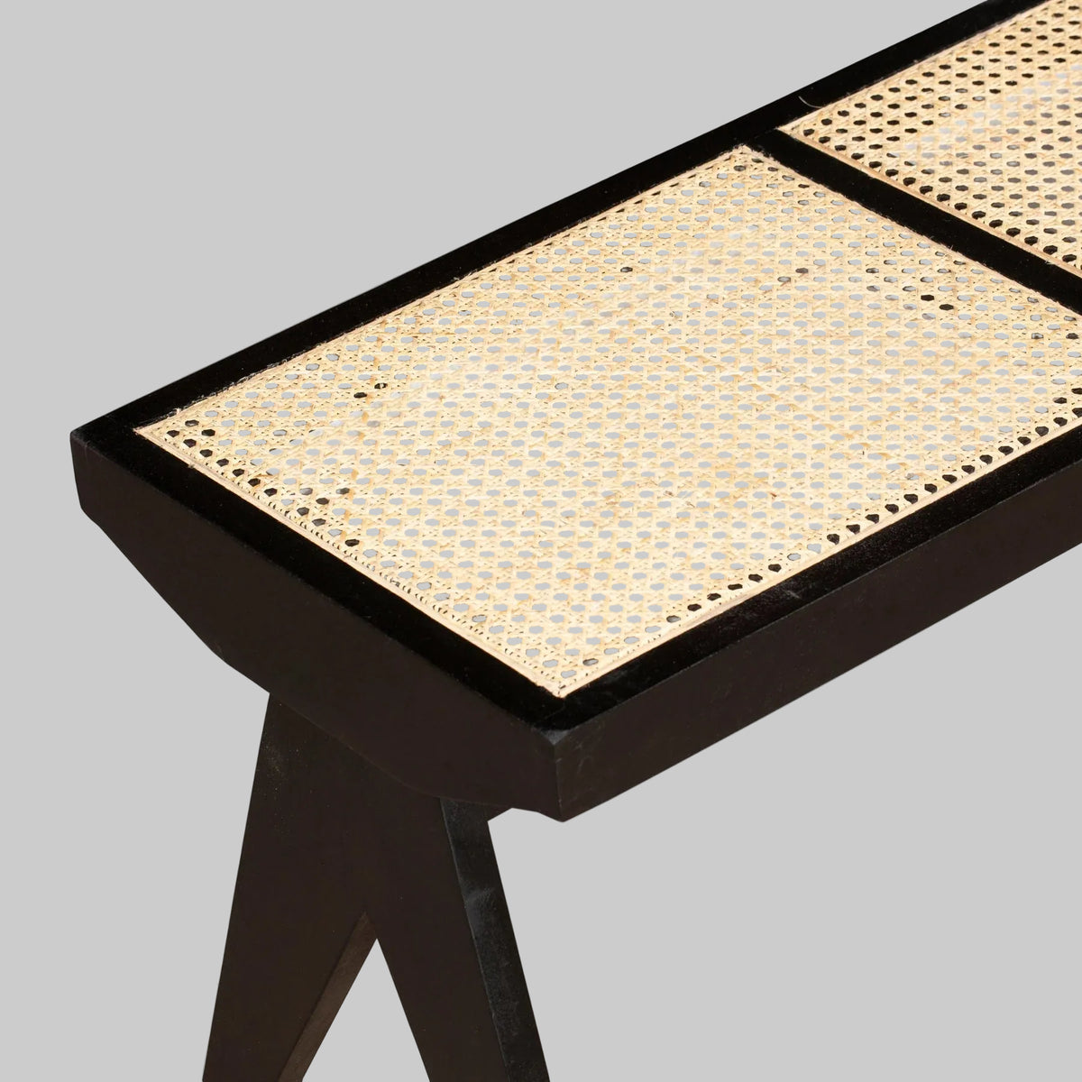 Black 2 Seater Mango Wood Rattan Bench