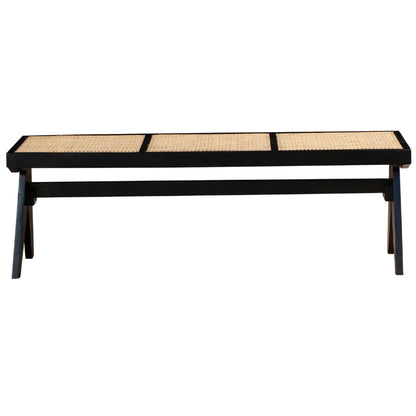 Black 2 Seater Mango Wood Rattan Bench